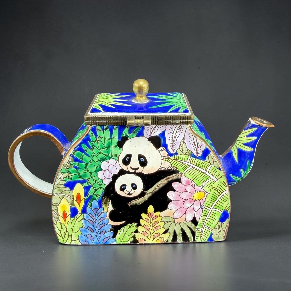 Kelvin Chen Panda Miniature Teapot Enameled Copper No 402 Vintage 1999 5in